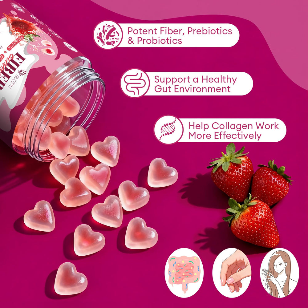 Migcopat probiotics 30B CFU gummies jar close-up suggesting gut balance and nutrient absorption help