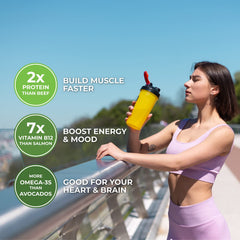 Prebiotic scoop of Mighty Cricket Protein Powder emphasizing digestive support