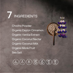 Ingredient panel of Mikuna Chocho protein highlighting vitamins and minerals.