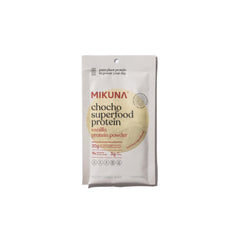 Mikuna Chocho vanilla travel pack open revealing individual servings.