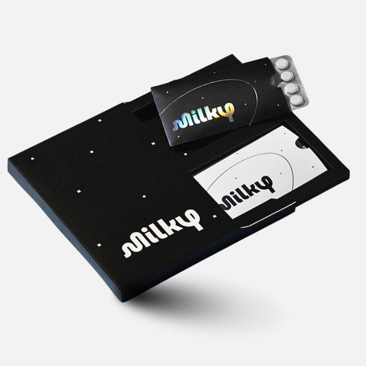 Milky Lactose Intolerance Pills front pack showing dairy relief in discreet packaging.