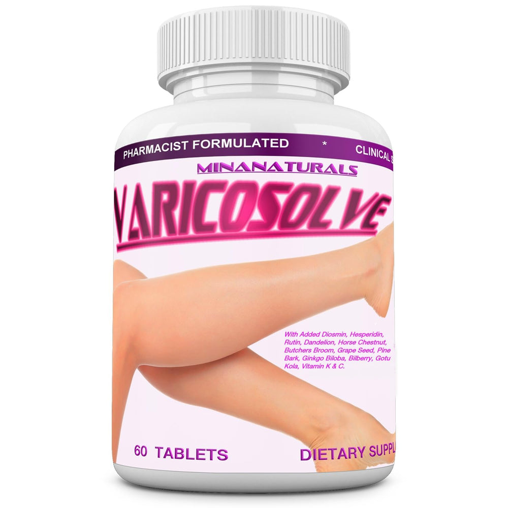 MINANATURALS Varicosolve bottle with capsules for daily leg comfort.