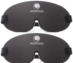Mindfold Relaxation Mask with black face plate blocks light for deep rest.
