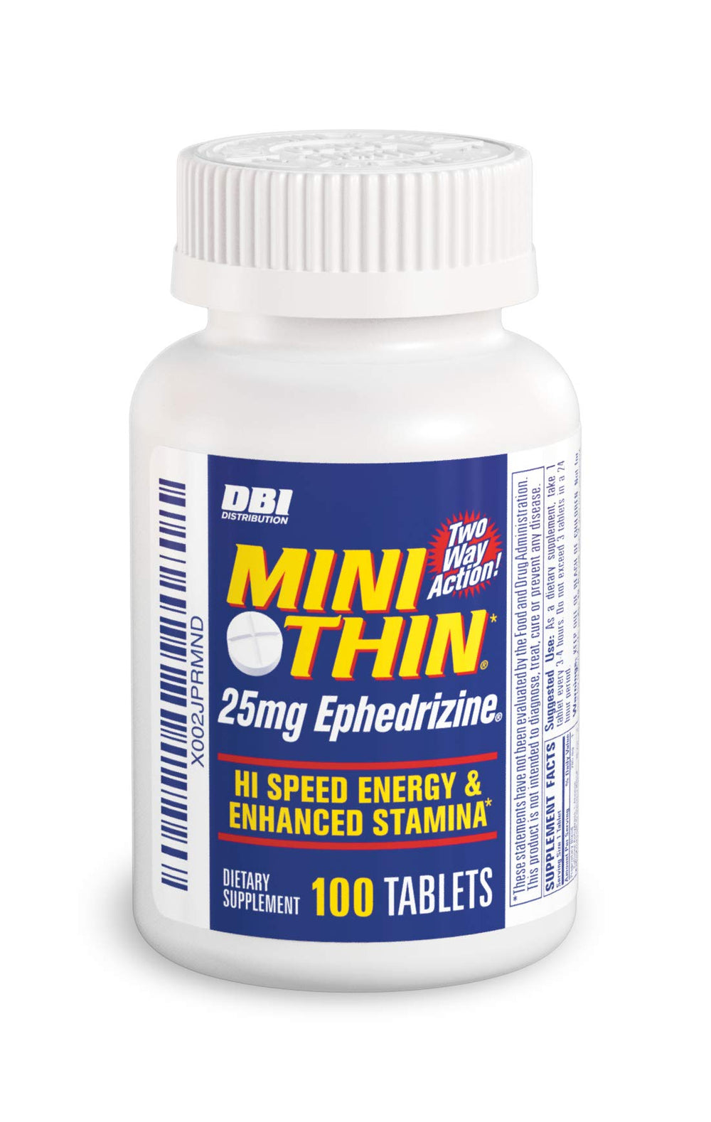 Mini Thin energy tablets bottle showing two-way formula for on-demand power.