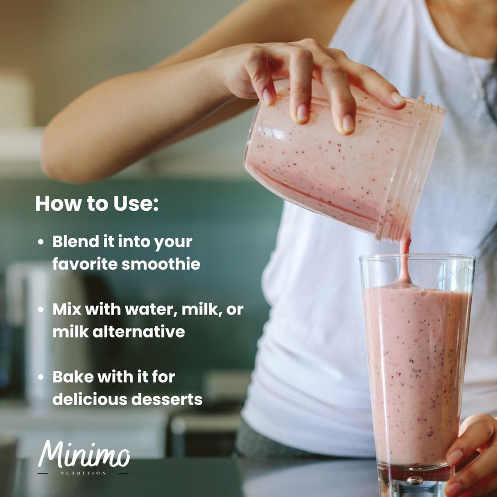 Minimo Nutrition Whey Isolate Chocolate label closeup showcases natural flavors and stevia.