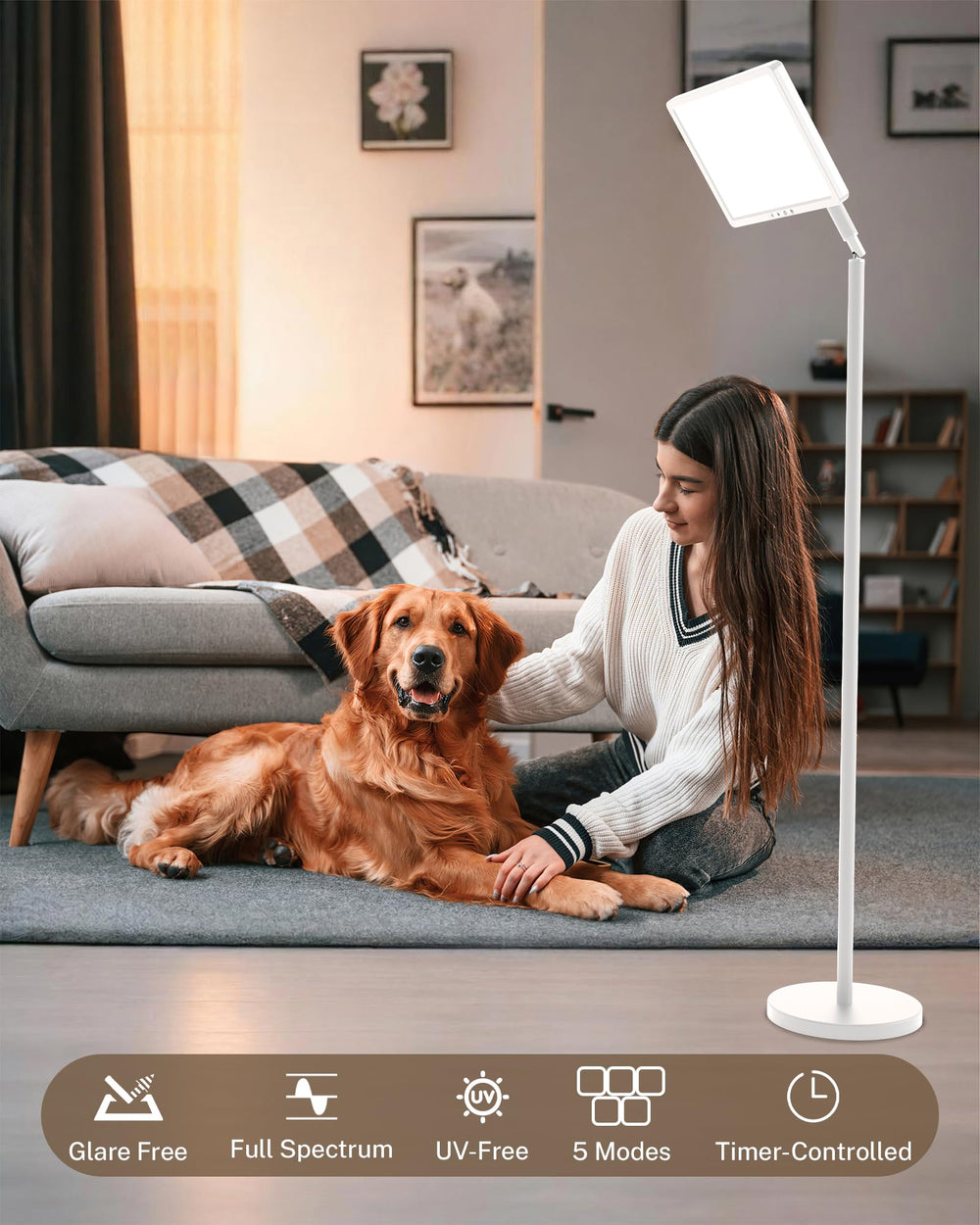 MirthSip Sunlight Lamp tilt-angle view highlighting flexible lighting for reading comfort