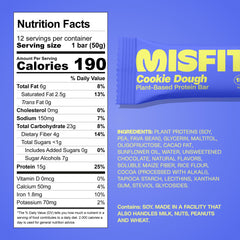 Misfits vegan protein bar cookie dough packaging shows 15g protein