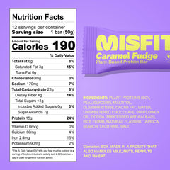 Misfits vegan bars Sweet Caramel Fudge cross-section with fudgy center and caramel