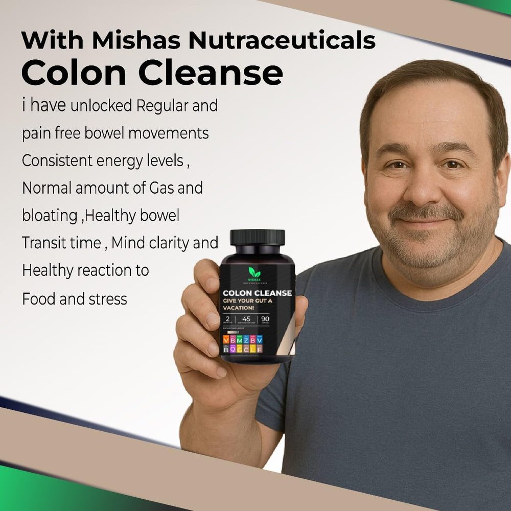 Mishas Colon Cleanse packaging on display for convenient gut health support.