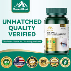 Made in USA GMP certified logo on Mission Hill Foods lutein bottle