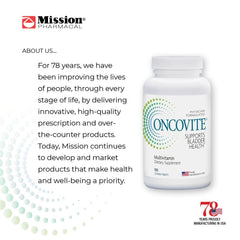Oncovite bottle nutrition facts panel with transparent ingredients