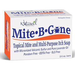 Close-up of Mite-B-Gone bar highlighting lavender oil and sulfur components.