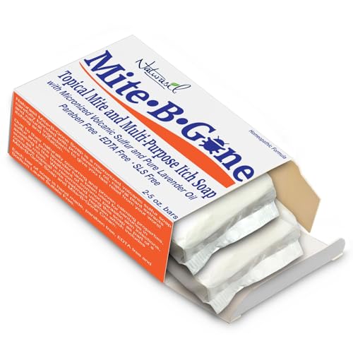 Texture of Mite-B-Gone soap with visible natural particles for gentle cleansing.