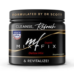 Mix-Fix detox raspberry lemonade powder dissolving in water for a refreshing cleanse.