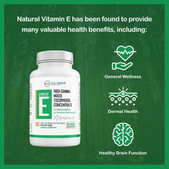 Front packaging of UNIQUE E mixed tocopherols highlights gamma and delta tocopherols.