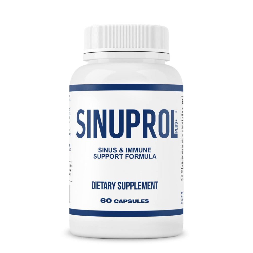 Mizzle SinuProl bottle label shows natural sinus support ingredients.
