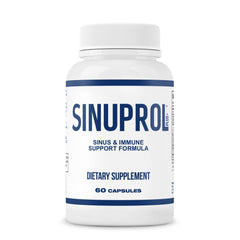 Mizzle SinuProl bottle label shows natural sinus support ingredients.