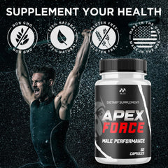 MJO Apex Force Capsules close-up texture emphasizing all natural formula and quality