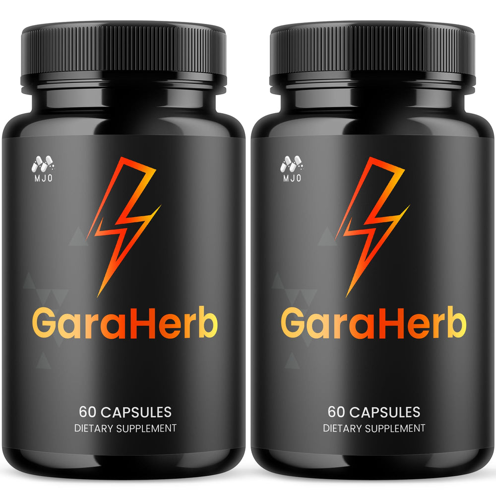 MJO GaraHerb capsules bottle front highlighting all-natural wellness features for daily vitality.