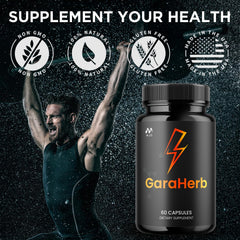Wellness scene with MJO GaraHerb capsules on a clean surface.