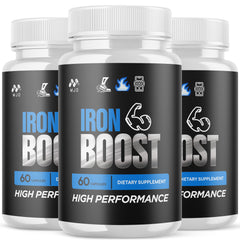 MJO IronBoost capsules bottle front showing natural supplement for active men