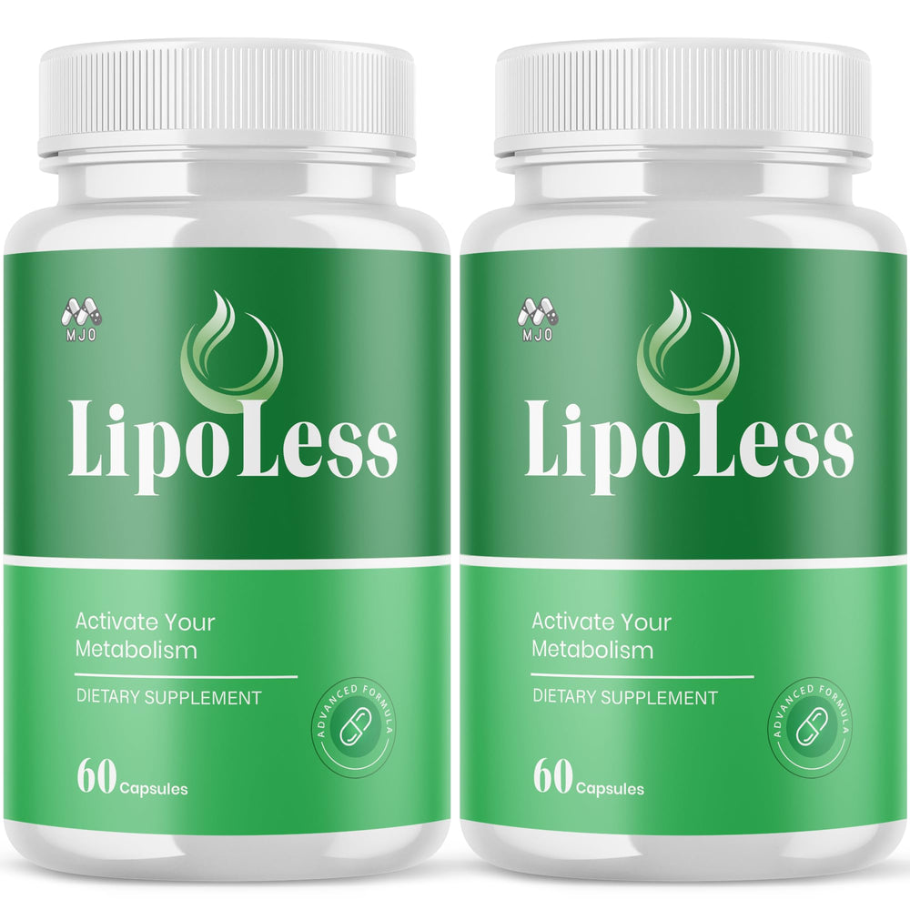 MJO LipoLess bottle front for daily active lifestyle support with natural ingredients.
