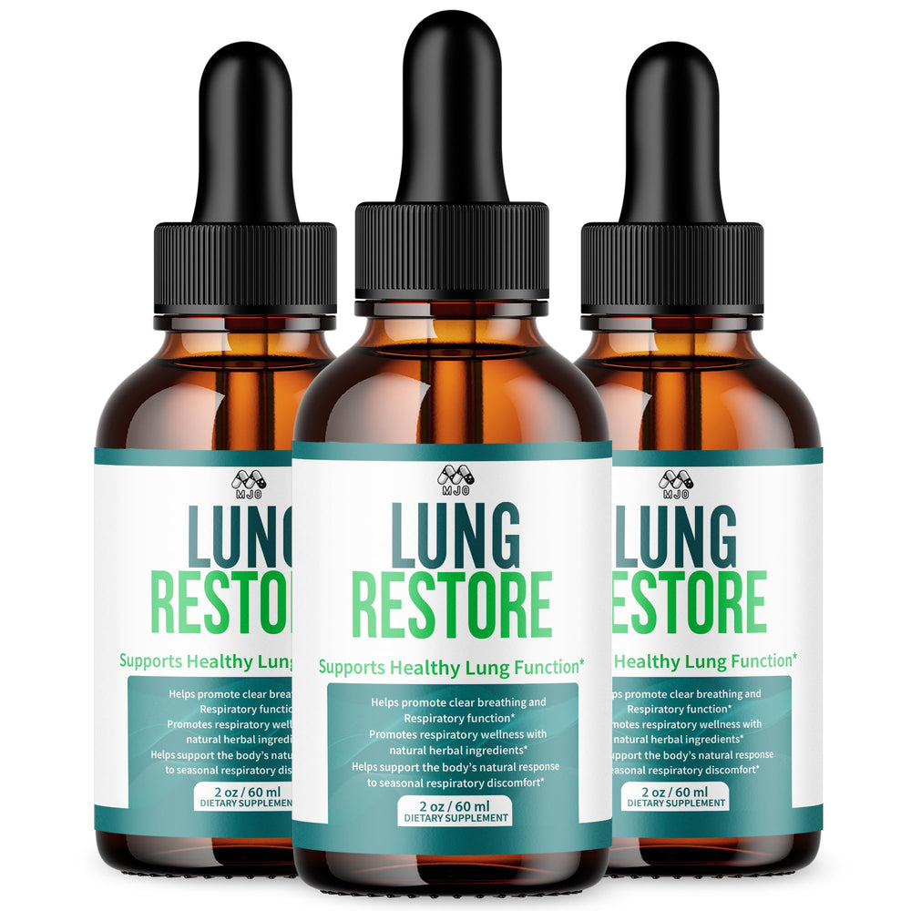 MJO Lung Restore Drops bottle showing premium formula for daily lung wellness support