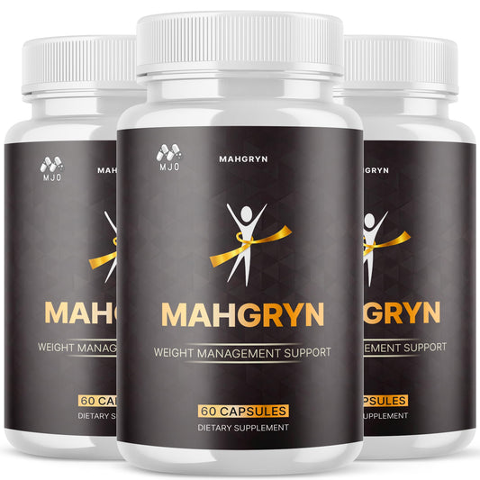 MJO Mahgryn capsules bottle closeup with branding for daily wellness