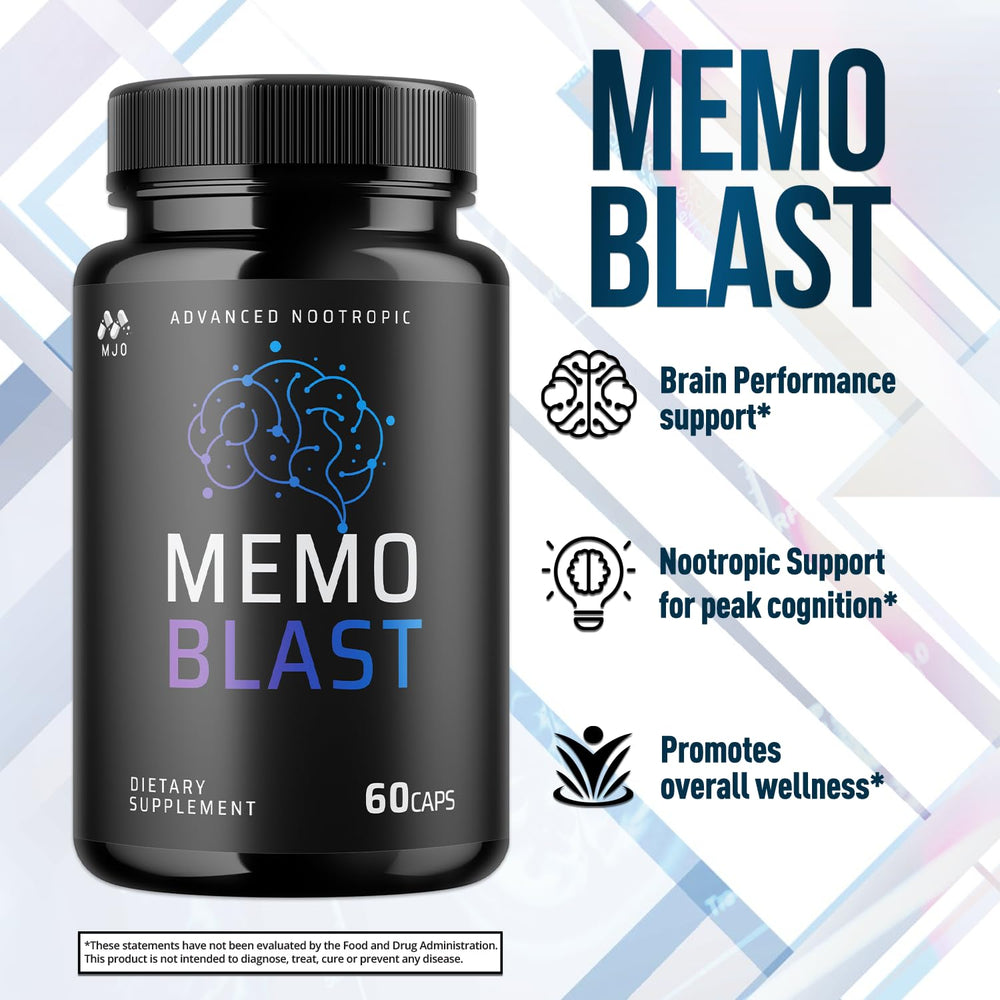 MJO Memo Blast close-up label; premium vitamins at a glance.