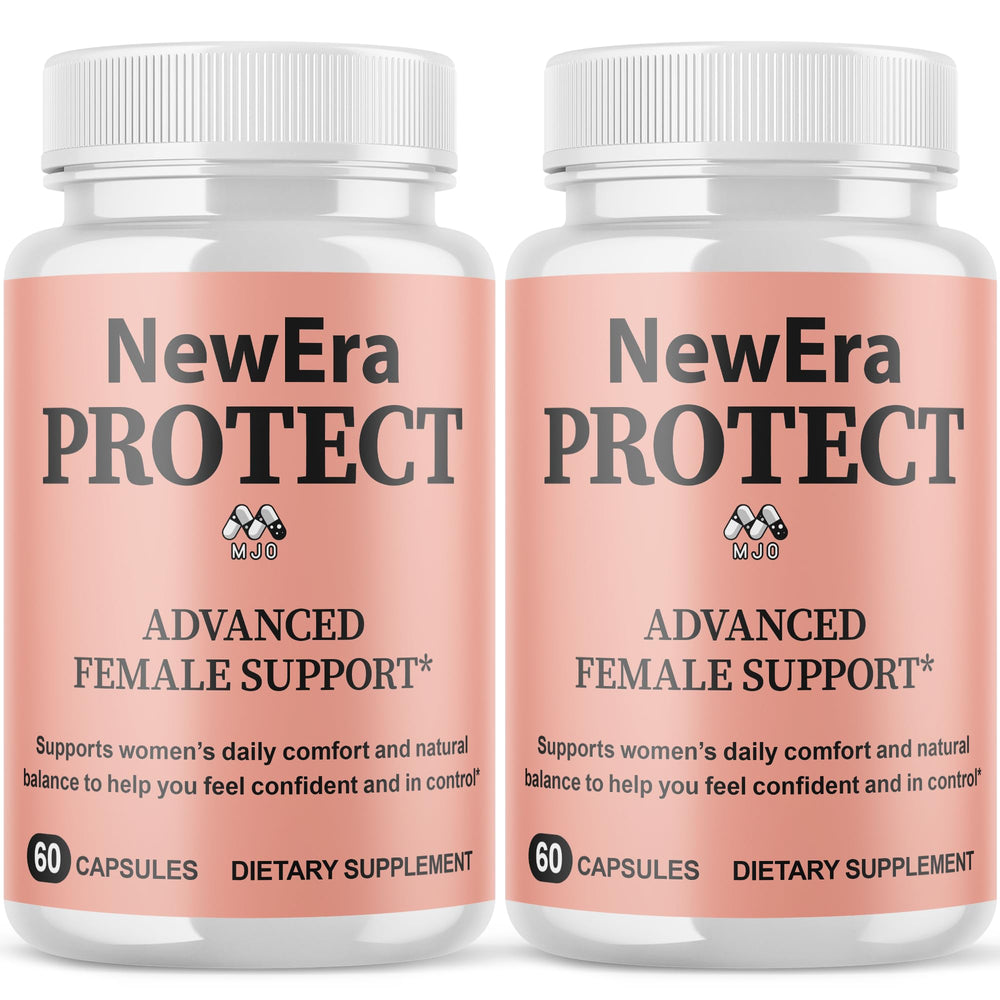 MJO New Era Protect capsules bottle shown, supporting daily wellness with natural ingredients.