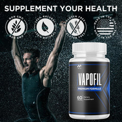 MJO Vapofil gluten-free seal visible for gluten-sensitive shoppers.