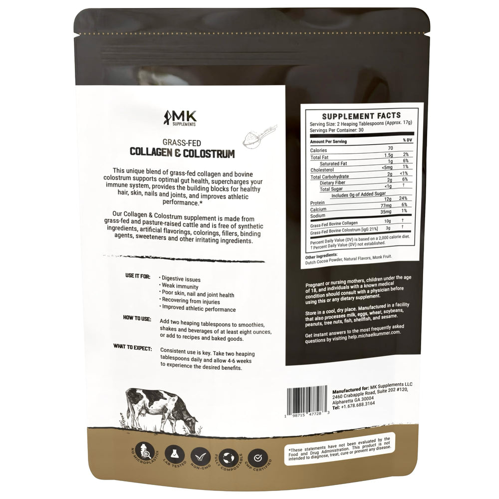 MK Supplements Collagen & Colostrum dissolving in coffee for a chocolate boost.