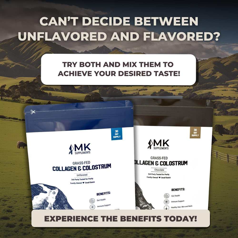 Close-up of skin texture with MK Supplements Collagen & Colostrum for radiance.