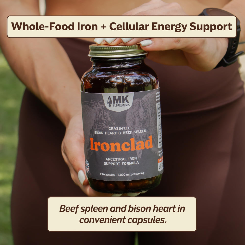 MK Supplements Ironclad beef spleen and bison heart origin label emphasizes real organ sources for authenticity