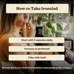 MK Supplements Ironclad capsules poured into a spoon for easy daily ritual