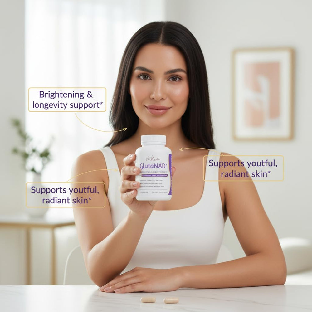 MKADI GlutaNAD+ label highlighting antioxidant blend