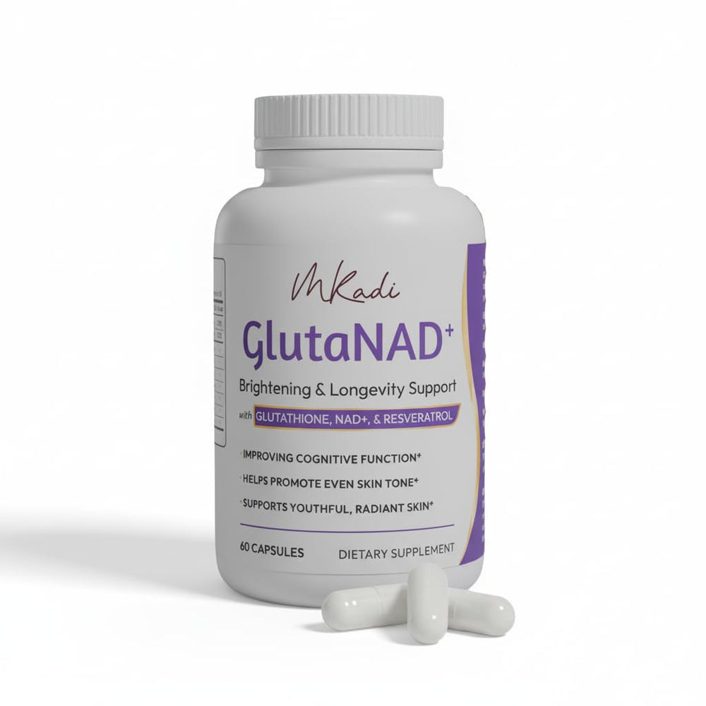 MKADI GlutaNAD+ vegan capsules packaging on display