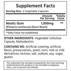 ML Naturals Mastic Gum capsules highlighting vegan formula for easy digestion