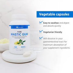 ML Naturals Mastic Gum label showing Chios origin and natural sourcing