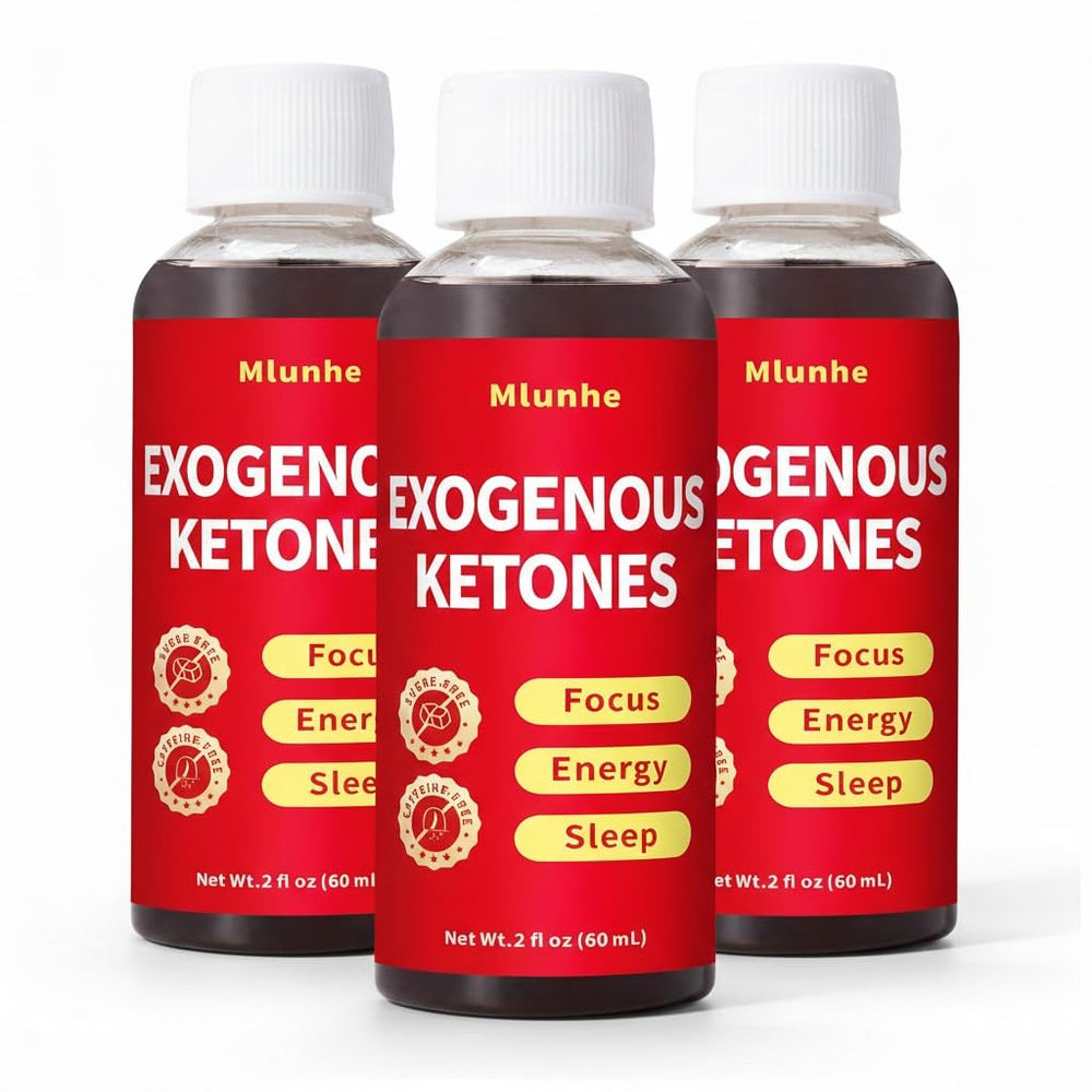 Mlunhe Exogenous Ketones bottle with label showing energy support, sugar-free formula.