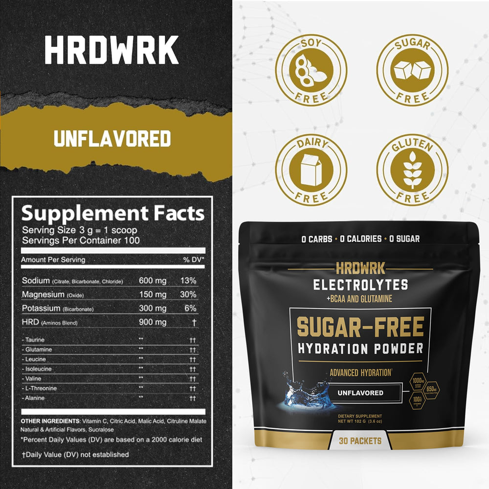 HRDWRK packets dissolving in water for quick hydration during training