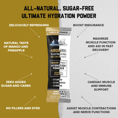 HRDWRK label close-up showing minerals for electrolyte replenishment