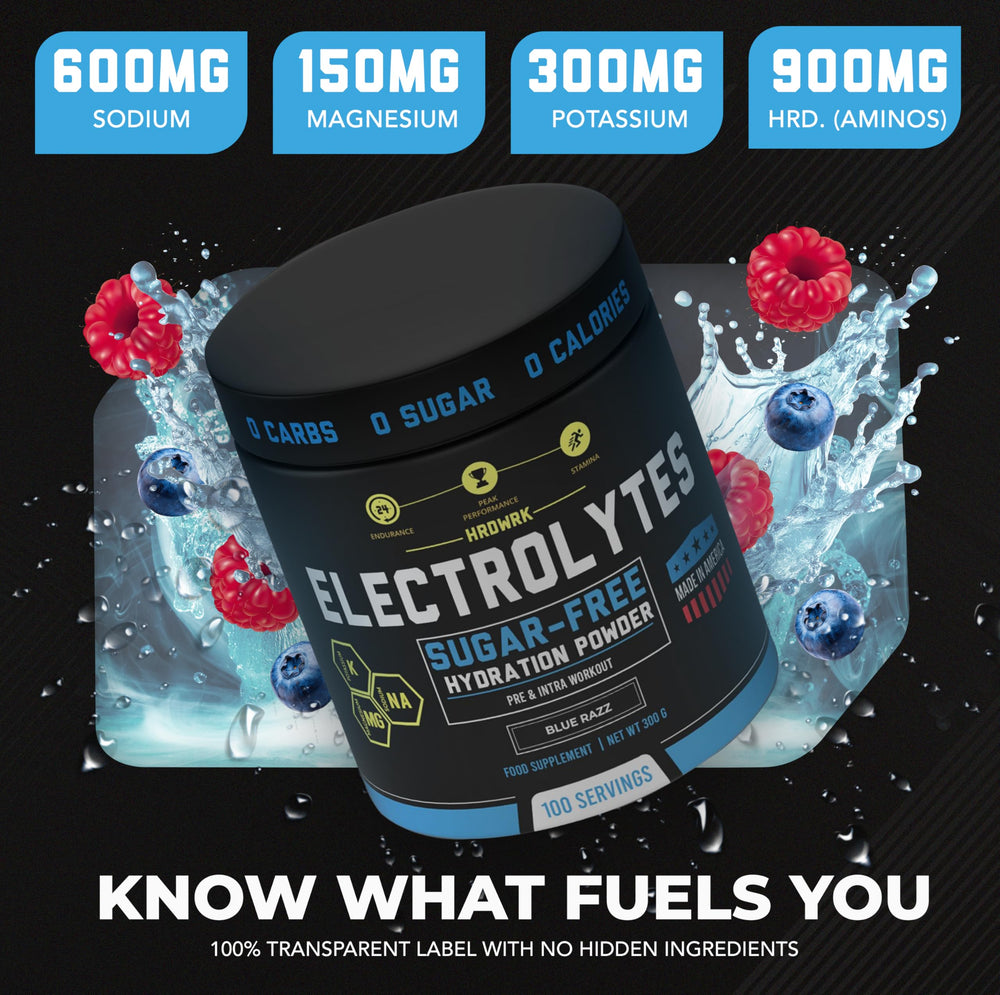 MMA Nutrition HRDWRK electrolytes poured into glass for workout endurance