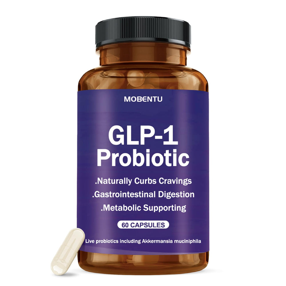 MOBENTU GLP-1 Probiotic capsules with Akkermansia on bottle promote digestive balance.