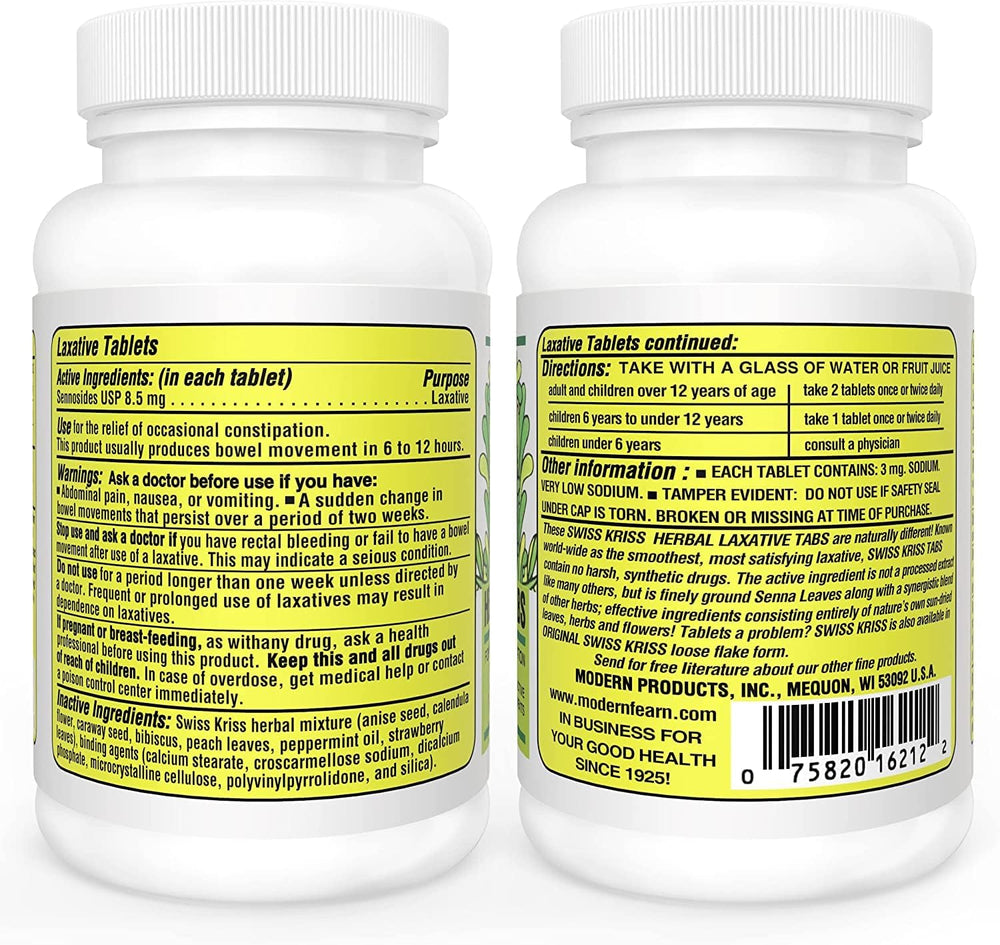 Swiss Kriss bottle label highlights 100% natural ingredients and herbal clarity