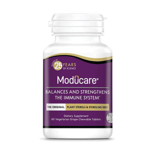 Moducare daily immune support bottle with grape flavor, supporting balanced immune health.