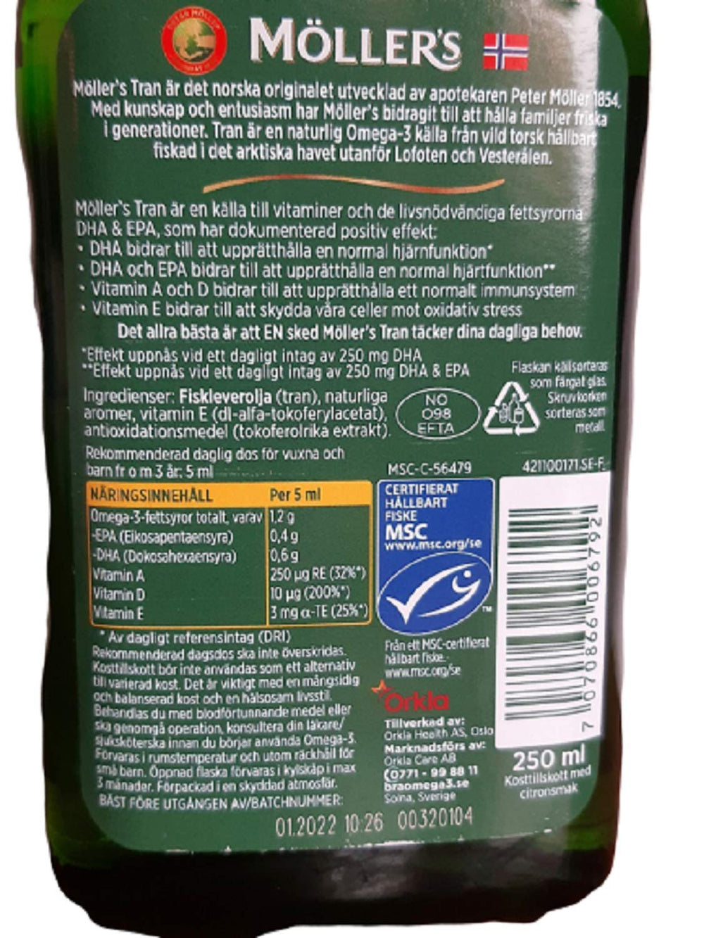 Close-up of the citron label with lemon flavor and no fishy aftertaste.