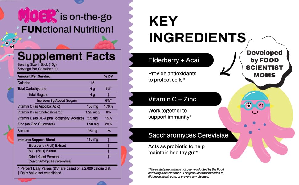 MOER Immunity JellyStix chewable sticks designed for active kids