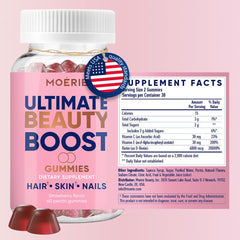 Moerie label closeup shows biotin content and key nutrients for informed use.