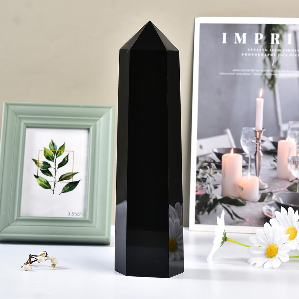 MOGEMT Obsidian tower side angle highlights natural texture for energy cleansing